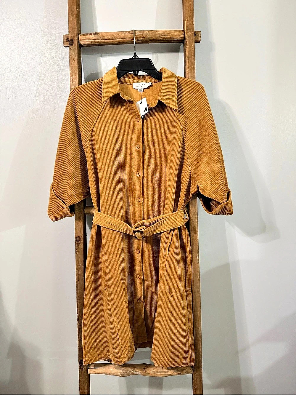 Molly Bracken Corduroy Shirt Dress Midi Brown Medium